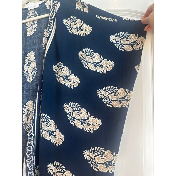 Hipster Row Navy Blue with Beige Boho Paisley Open Front Kimono - Picture 3 of 8